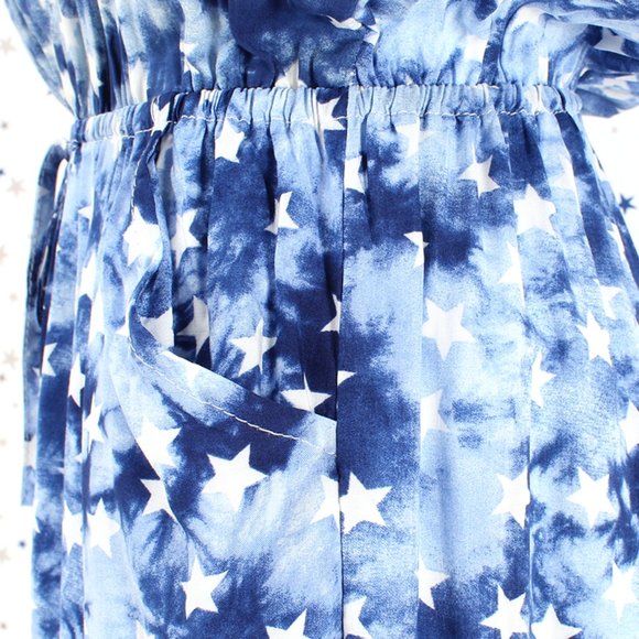 Star Print Tie Dye Romper Blue - Picture 6 of 13